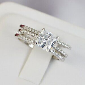 14k WHITE GOLD 925 STERLING SILVER PRINCESS CUT WEDDING BAND ENGAGEMENT RING